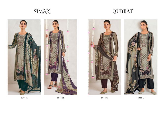 Qurbat By Glossy Crape Printed Dress Material Wholesalers In Delhi